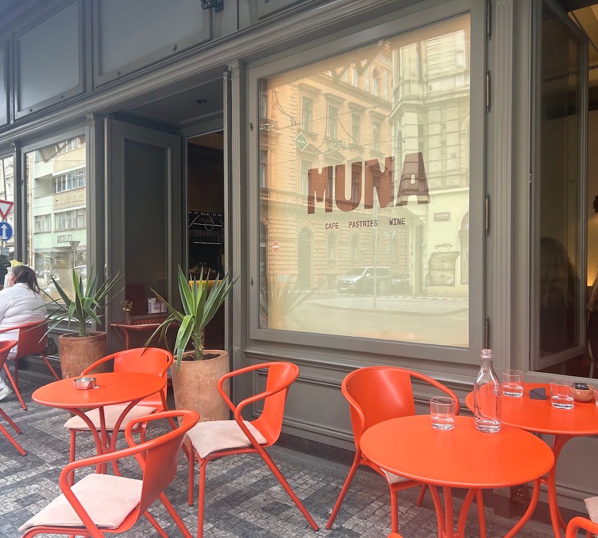 Storefront of Muna Myslíkova, specialty coffee shop in Prague