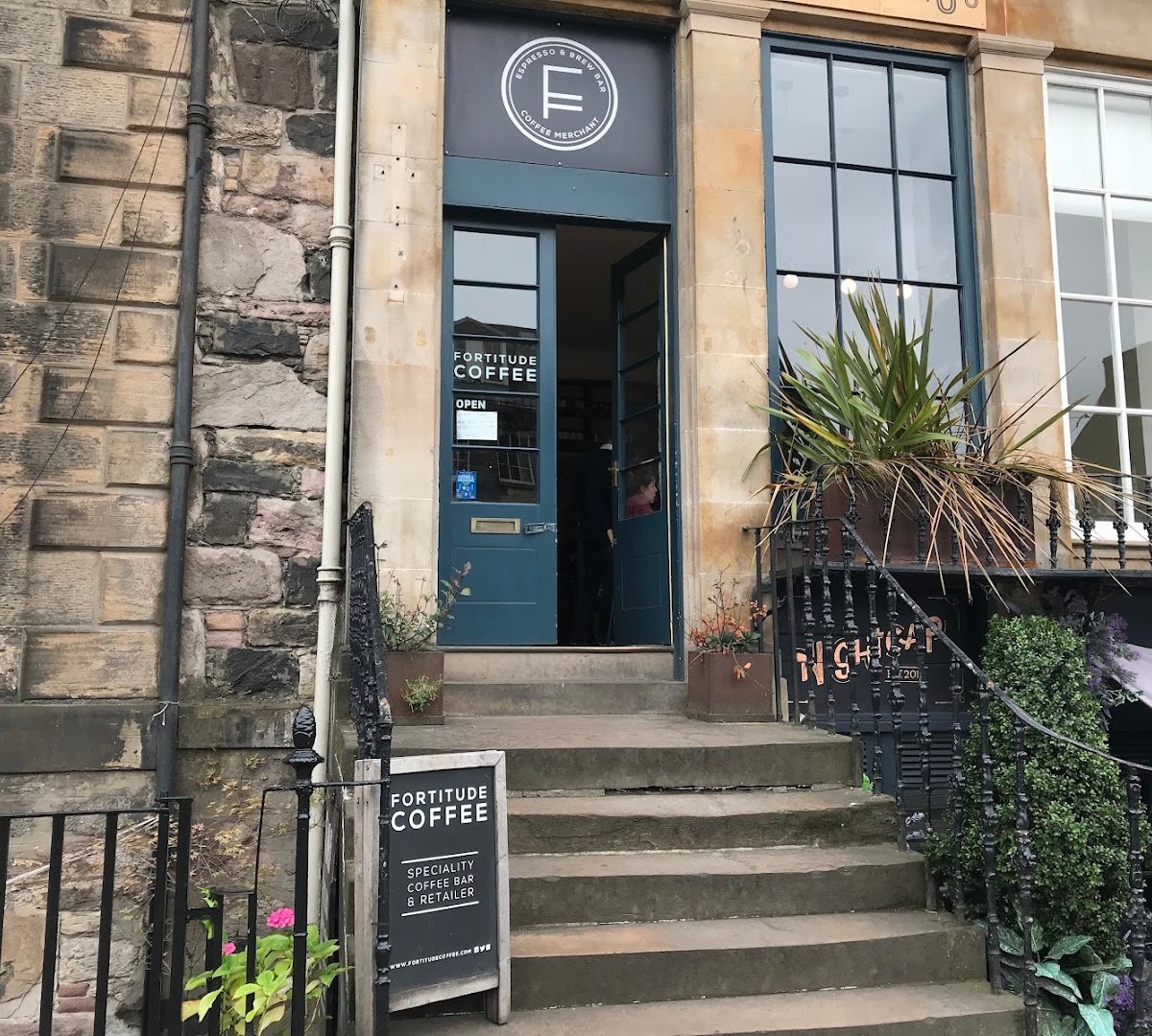 Storefront of Fortitude Coffee, specialty coffee shop in Edinburgh