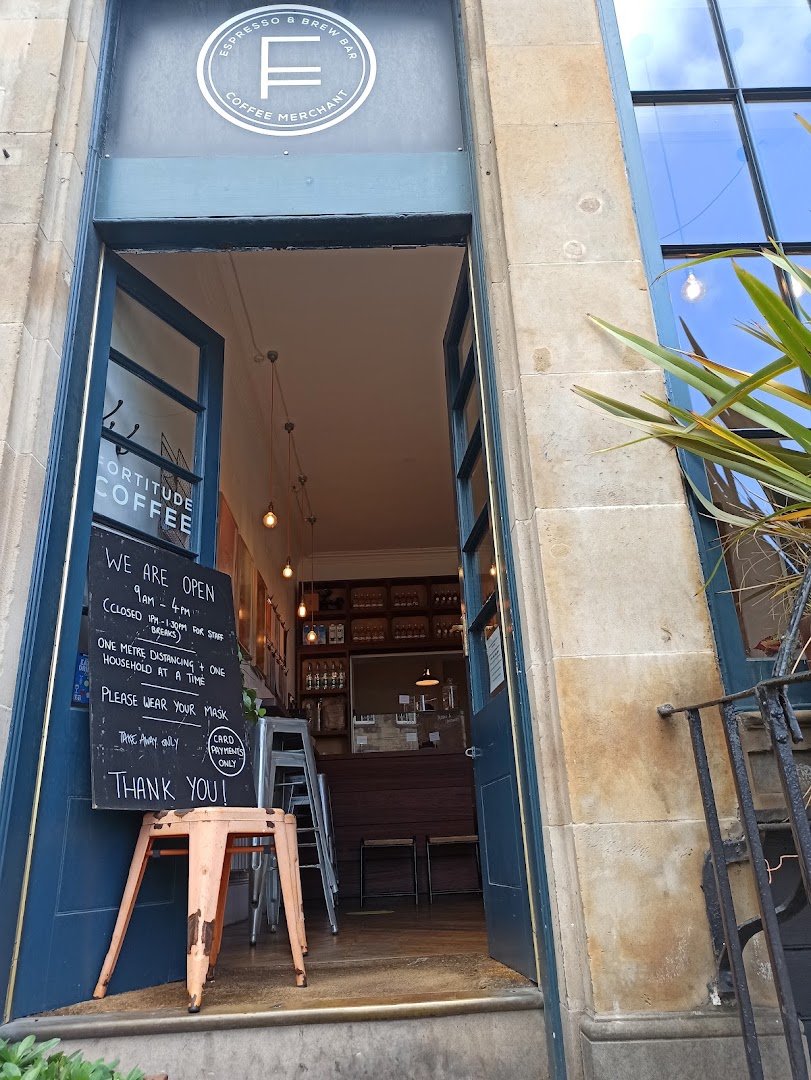 Storefront of Fortitude Coffee, specialty coffee shop in Edinburgh