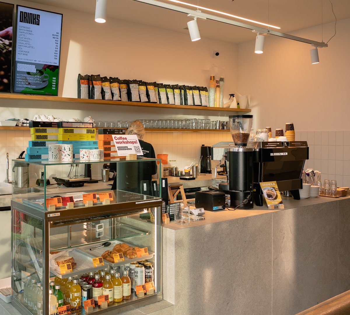 Interior of The Miners Coffee Victoria Palace, specialty coffee shop in Prague