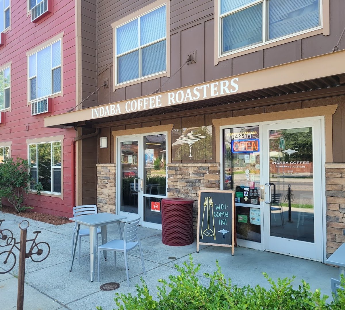 Storefront of Indaba Coffee, specialty coffee shop in Spokane