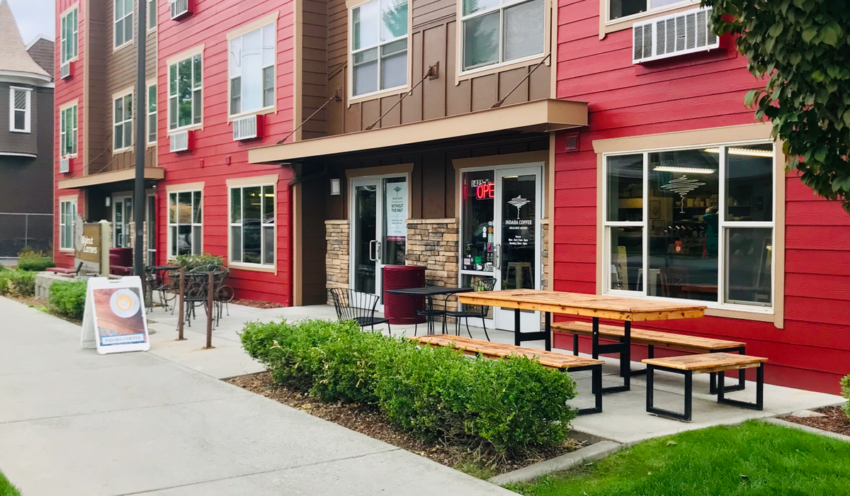 Storefront of Indaba Coffee, specialty coffee shop in Spokane