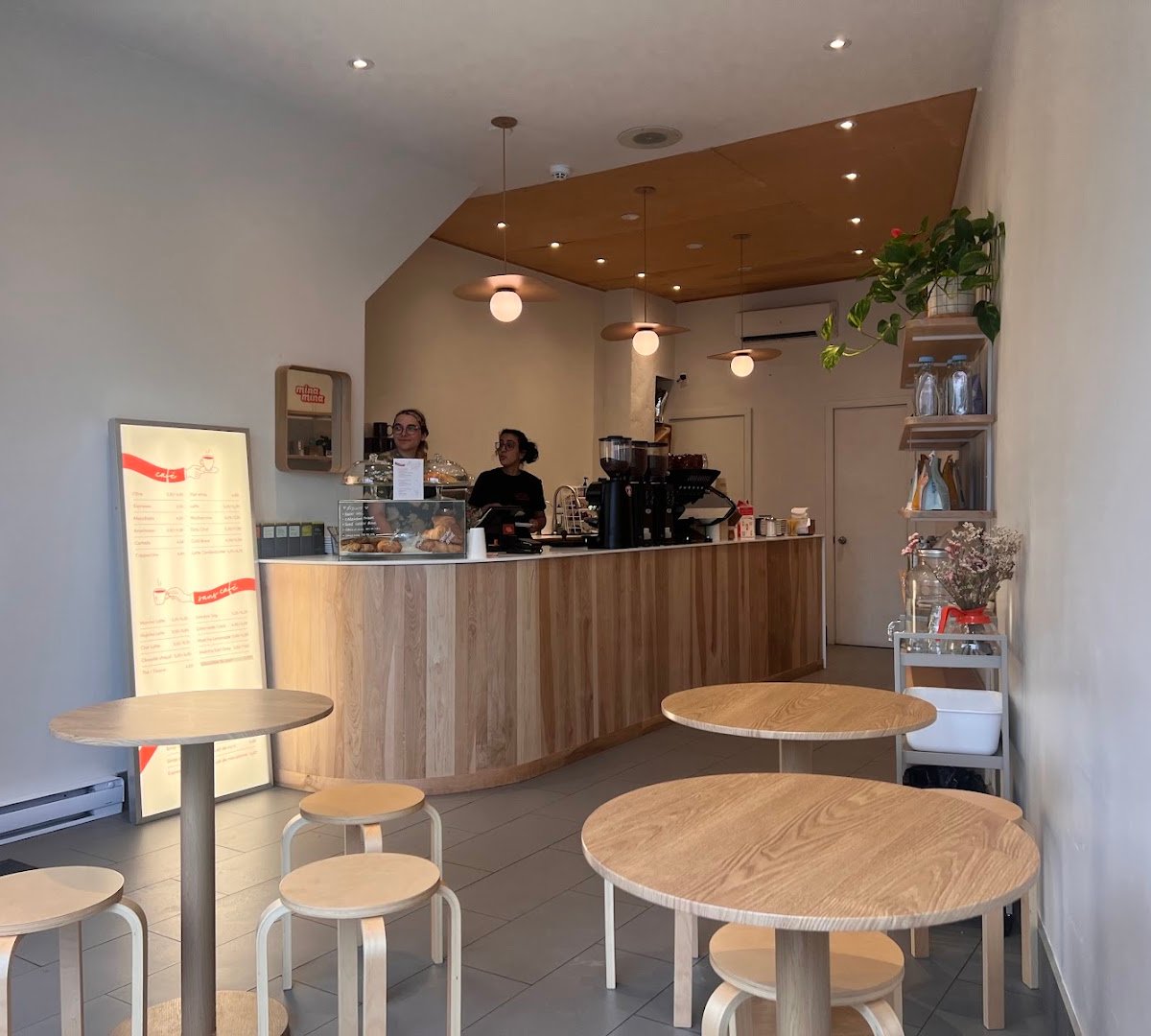 Interior of Cafe Mina Mina, specialty coffee shop in Montreal