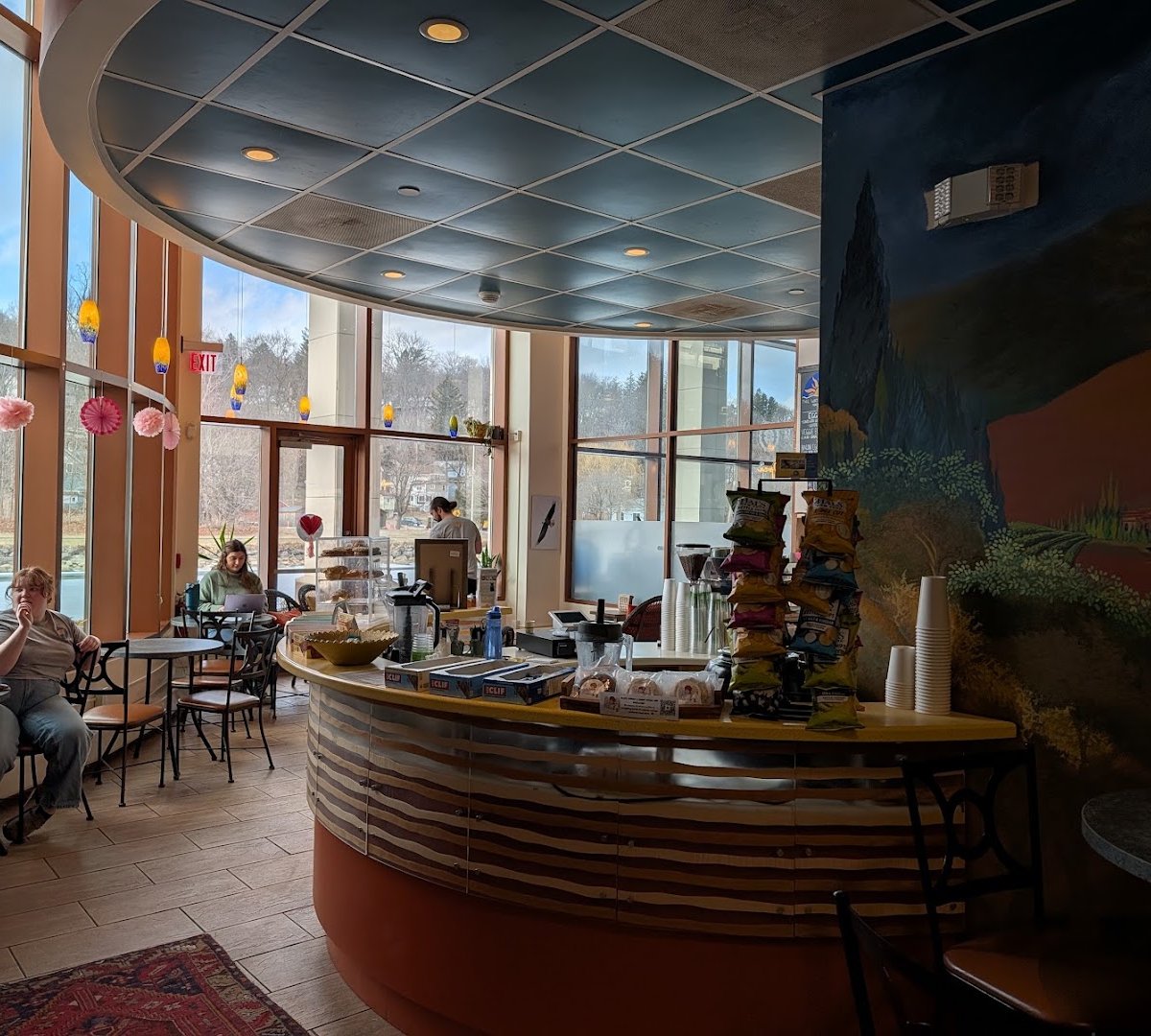 Interior of The Waterfront Cafe, specialty coffee shop in Ithaca