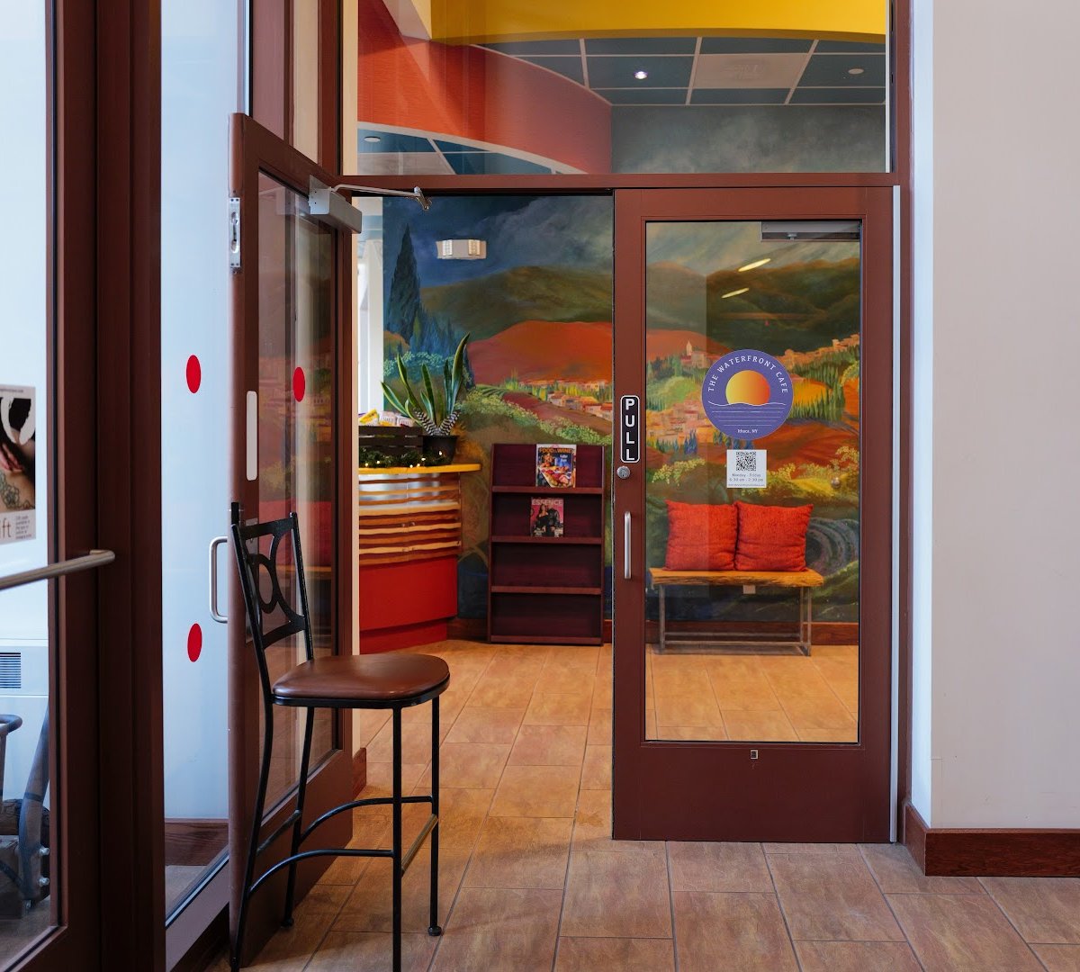 Interior of The Waterfront Cafe, specialty coffee shop in Ithaca