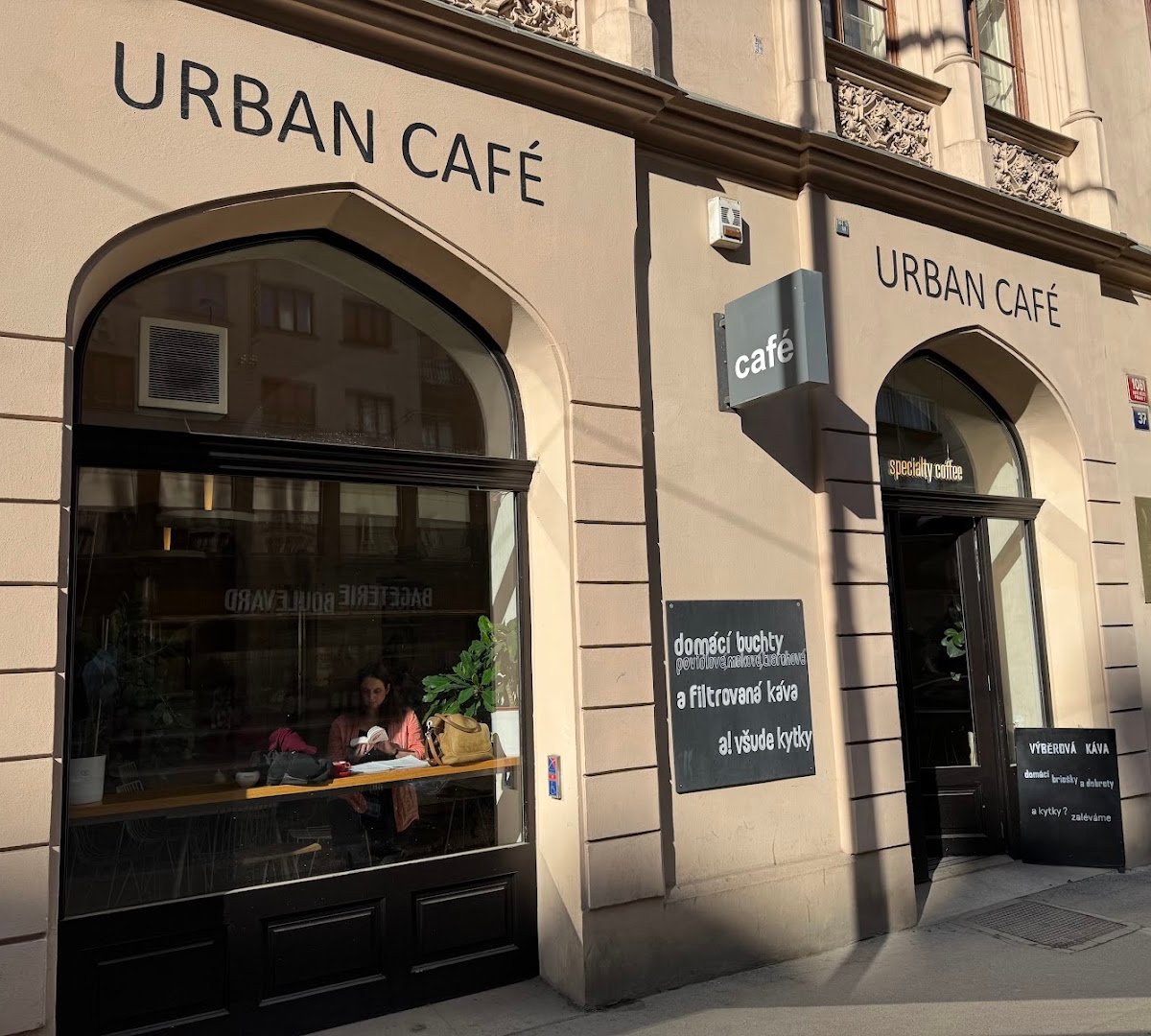 Storefront of Urban Café, specialty coffee shop in Prague