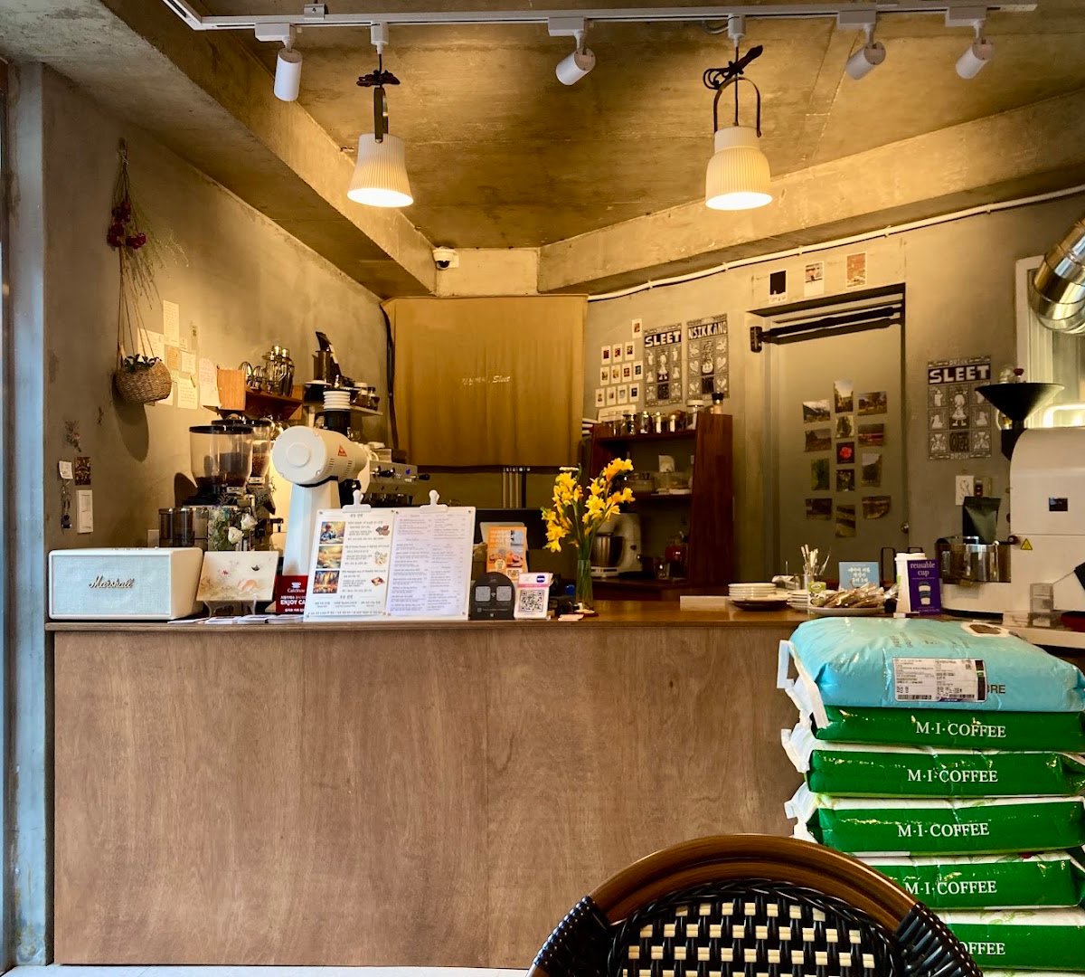 Interior of Sleet Coffee Company, specialty coffee shop in Seoul