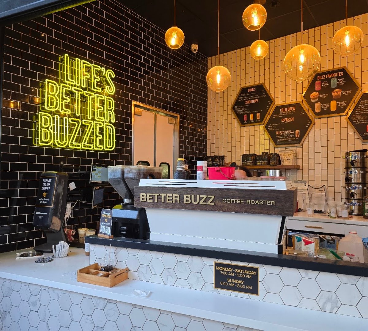 Interior of Better Buzz Coffee Fashion Valley, specialty coffee shop in San Diego