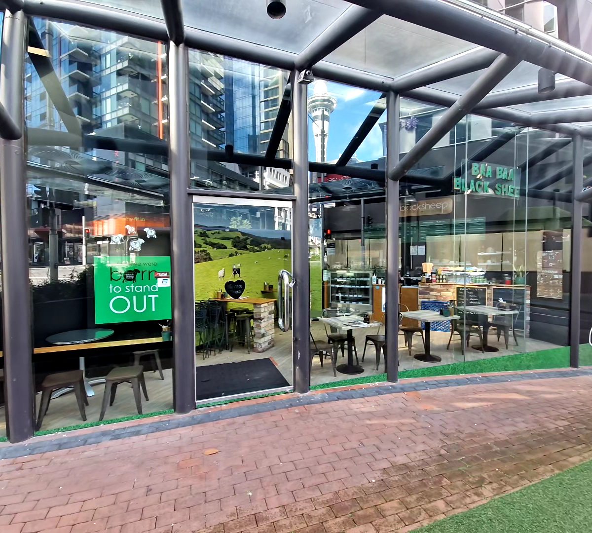 Storefront of Baa Baa Black Sheep Espresso, specialty coffee shop in Auckland