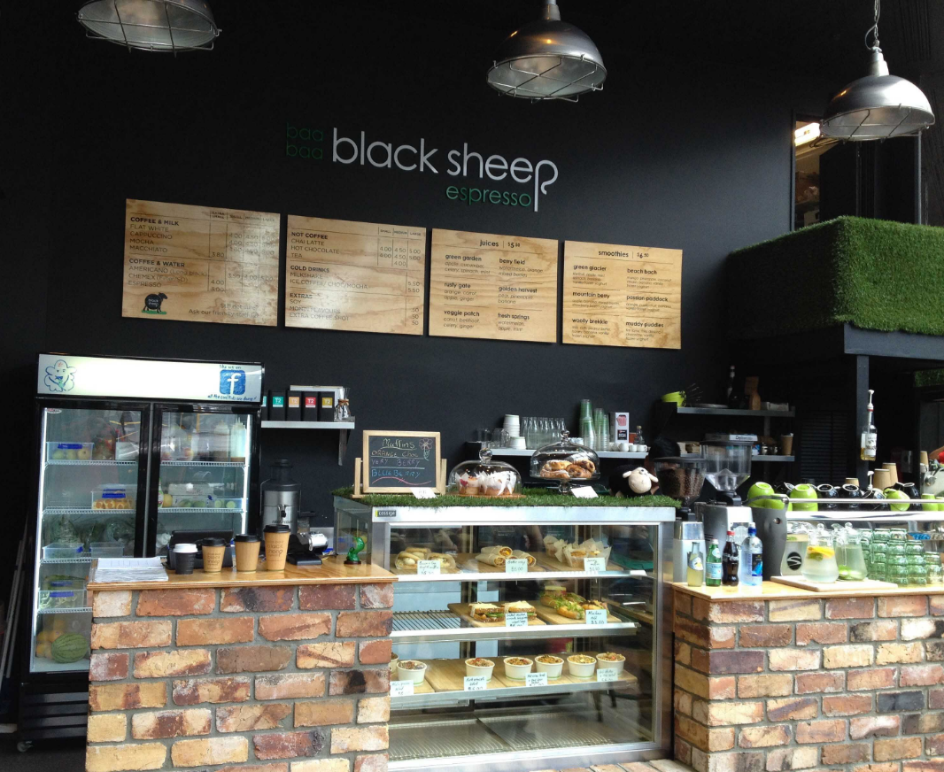 Interior of Baa Baa Black Sheep Espresso, specialty coffee shop in Auckland