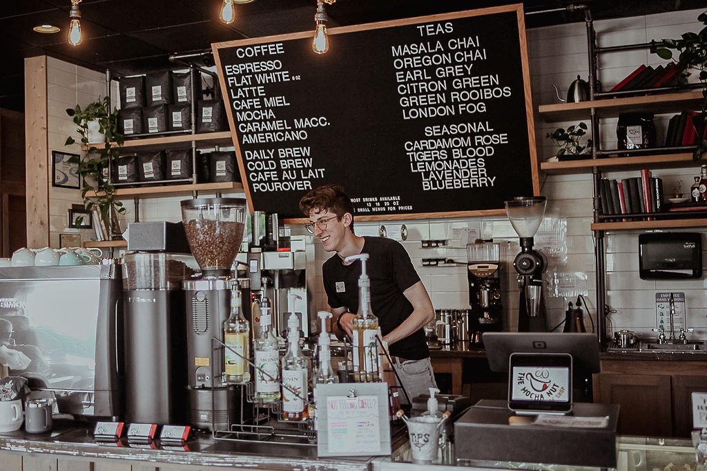 Interior of Anecdote Coffee, specialty coffee shop in Indianapolis