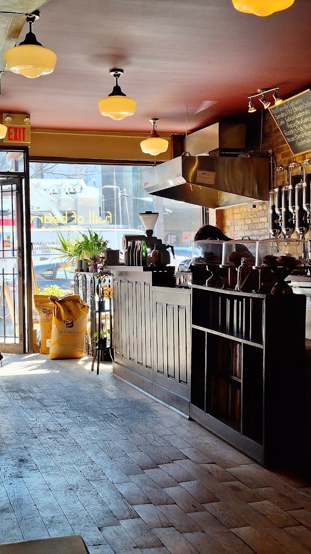 Interior of full of beans Coffee House & Roastery, specialty coffee shop in Toronto
