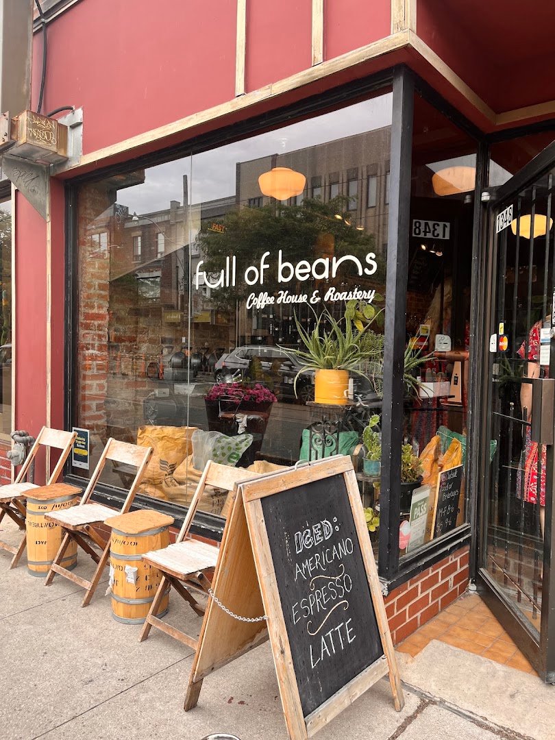 Storefront of full of beans Coffee House & Roastery, specialty coffee shop in Toronto