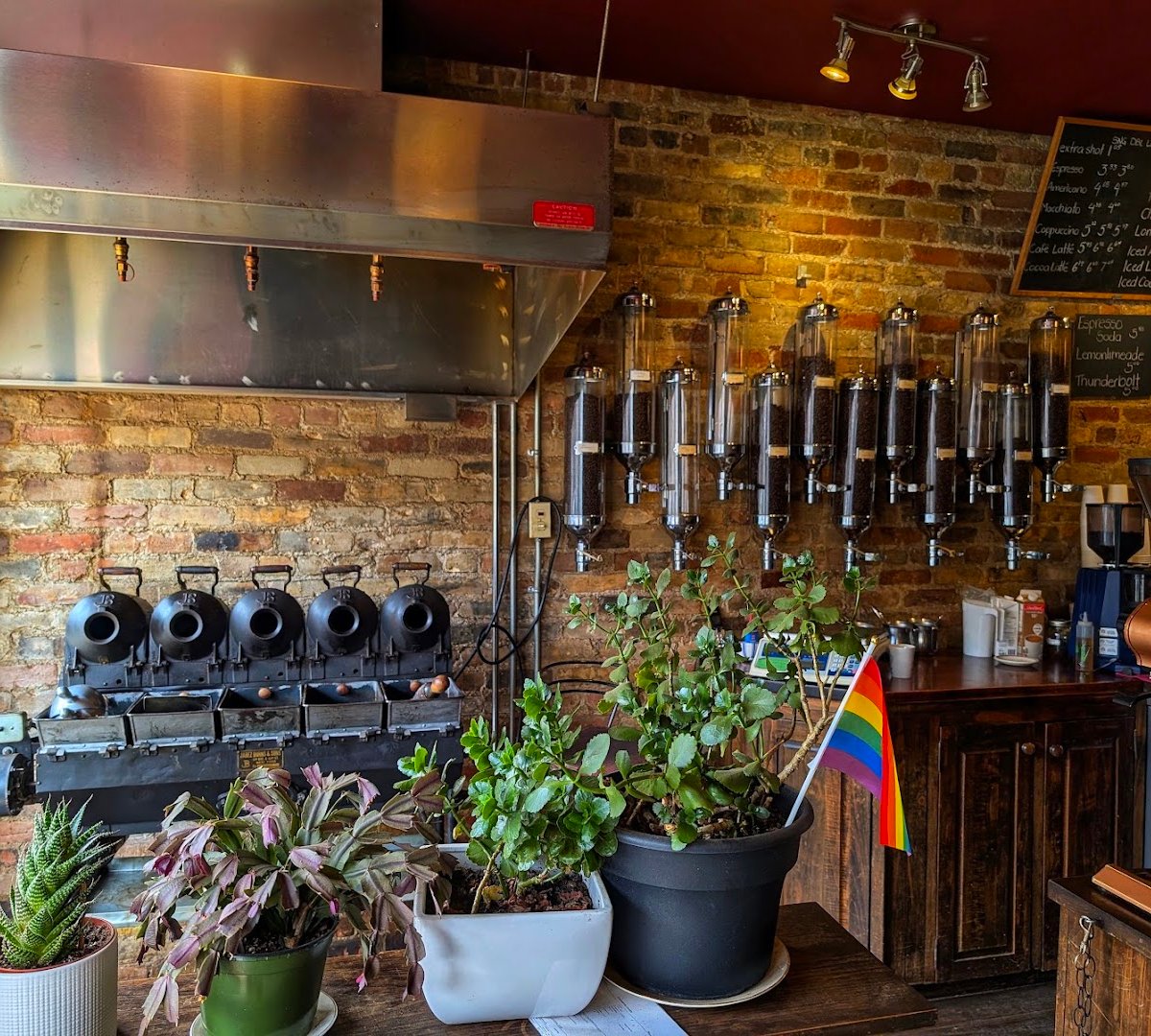 Interior of full of beans Coffee House & Roastery, specialty coffee shop in Toronto