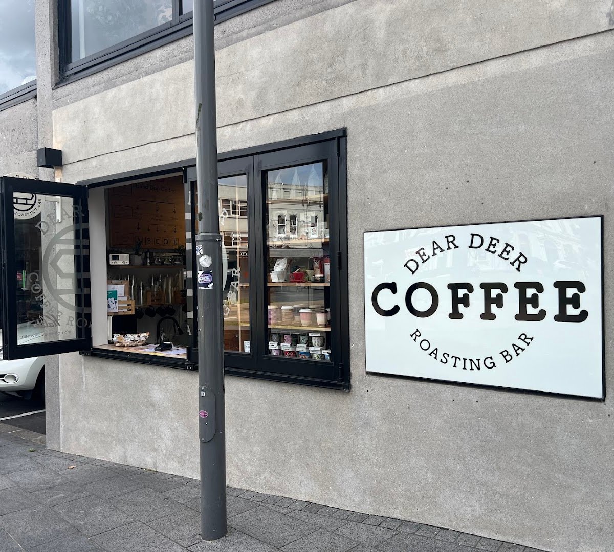 Storefront of Dear Deer Coffee Roasting Bar, specialty coffee shop in Auckland