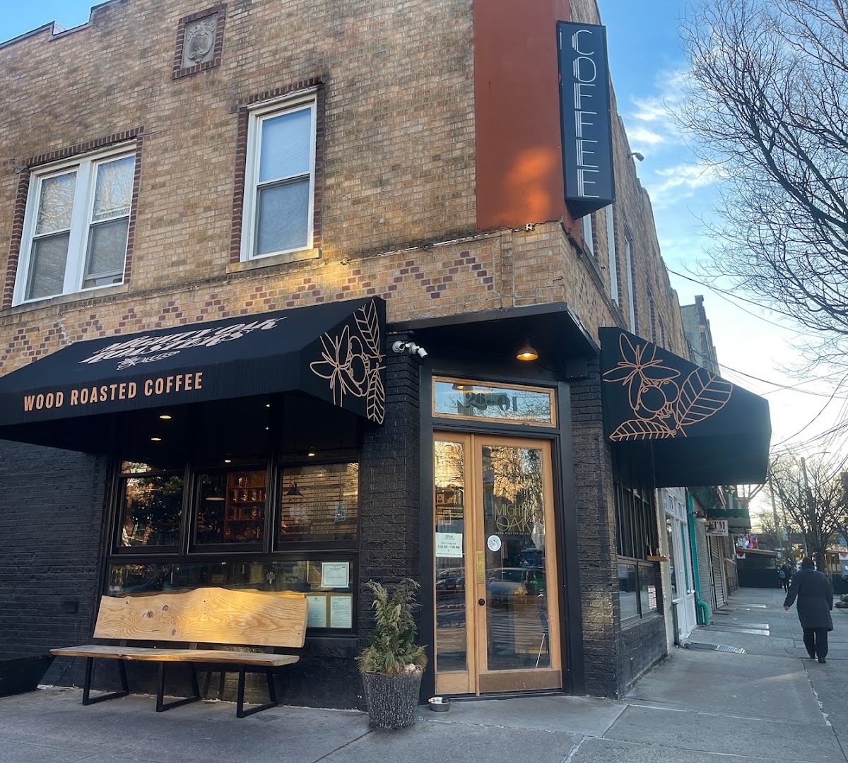 Storefront of Mighty Oak Roasters, specialty coffee shop in New York