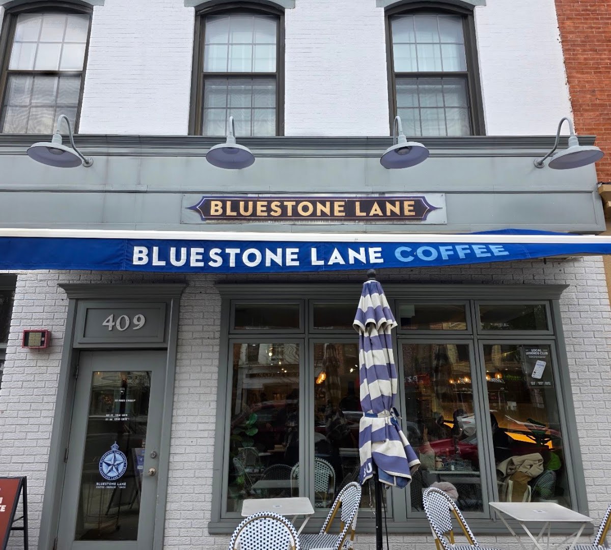 Storefront of Bluestone Lane Hoboken Café, specialty coffee shop in New York