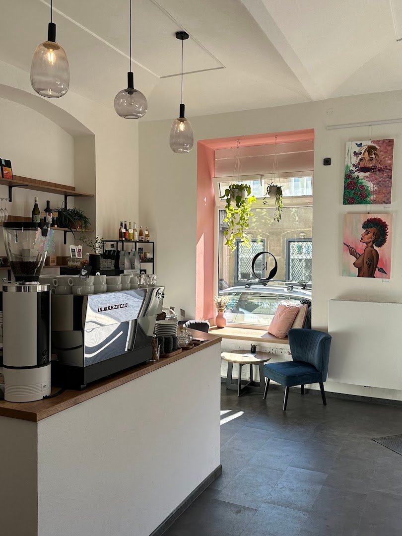 Interior of Objekt kafe, specialty coffee shop in Prague