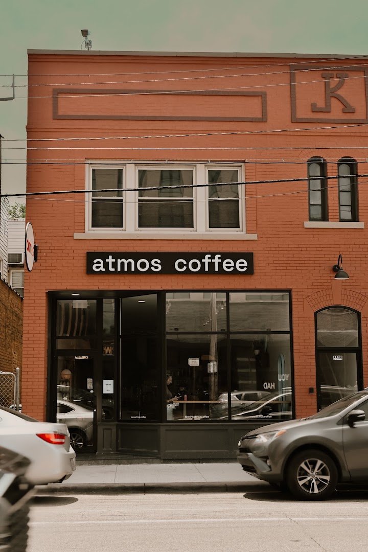 Storefront of Atmos Coffee, specialty coffee shop in Cleveland