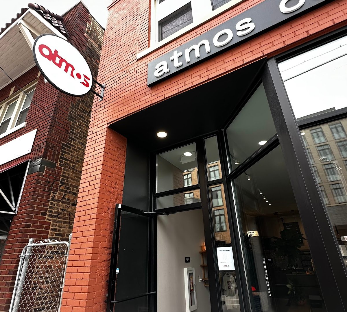 Storefront of Atmos Coffee, specialty coffee shop in Cleveland