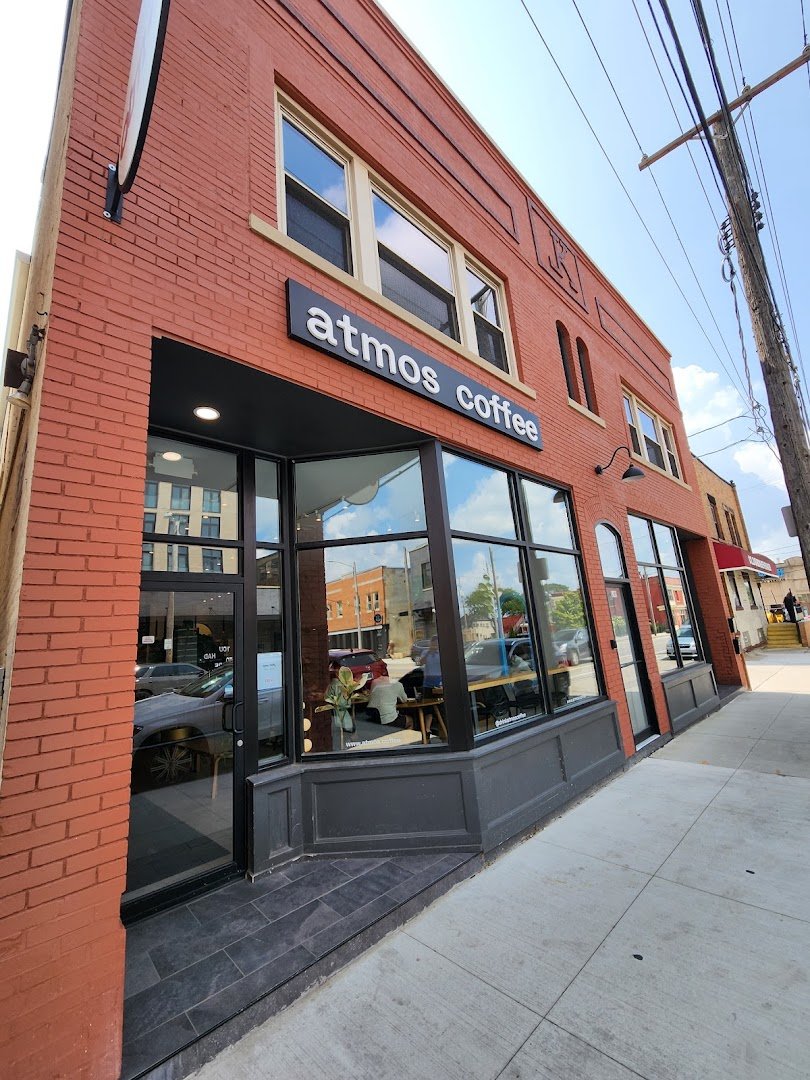 Storefront of Atmos Coffee, specialty coffee shop in Cleveland