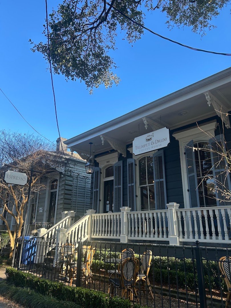 Storefront of Trumpet and Drum Coffee House, specialty coffee shop in New Orleans