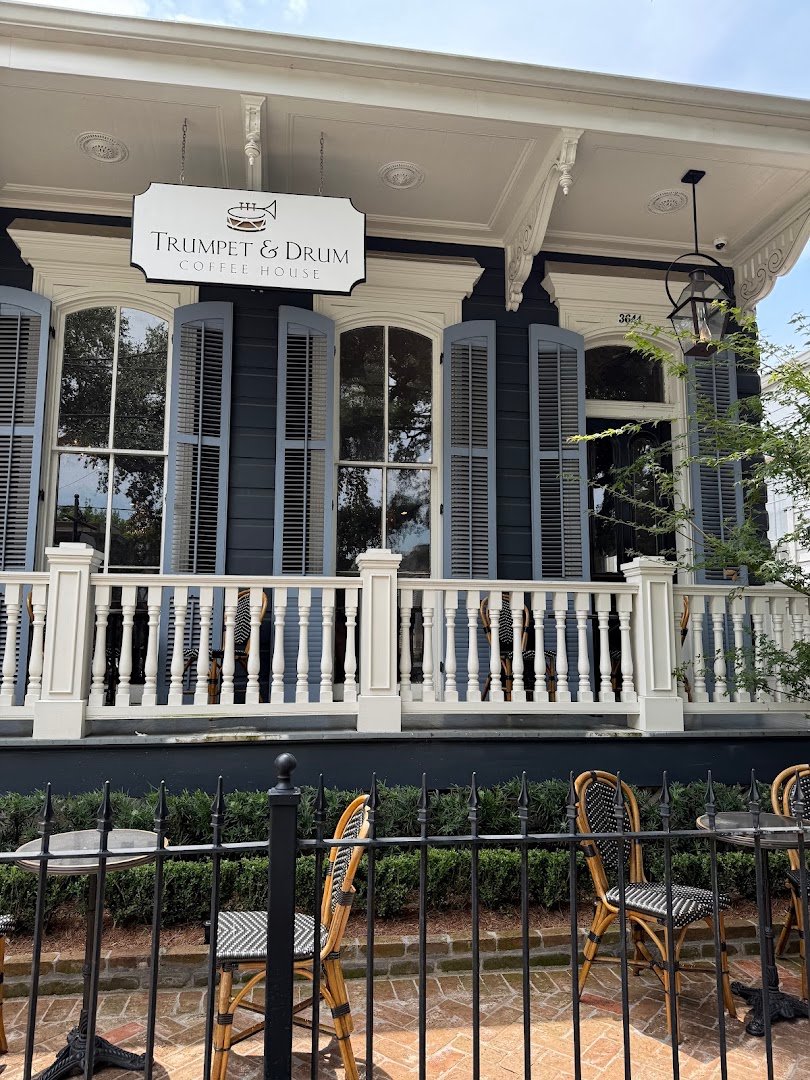 Storefront of Trumpet and Drum Coffee House, specialty coffee shop in New Orleans