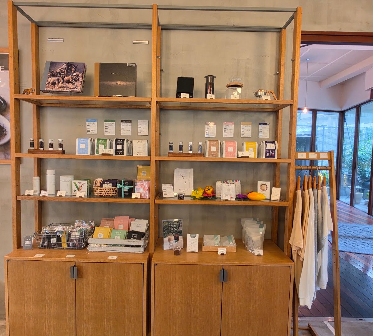 Interior of WHITE GLASS COFFEE, specialty coffee shop in Tokyo