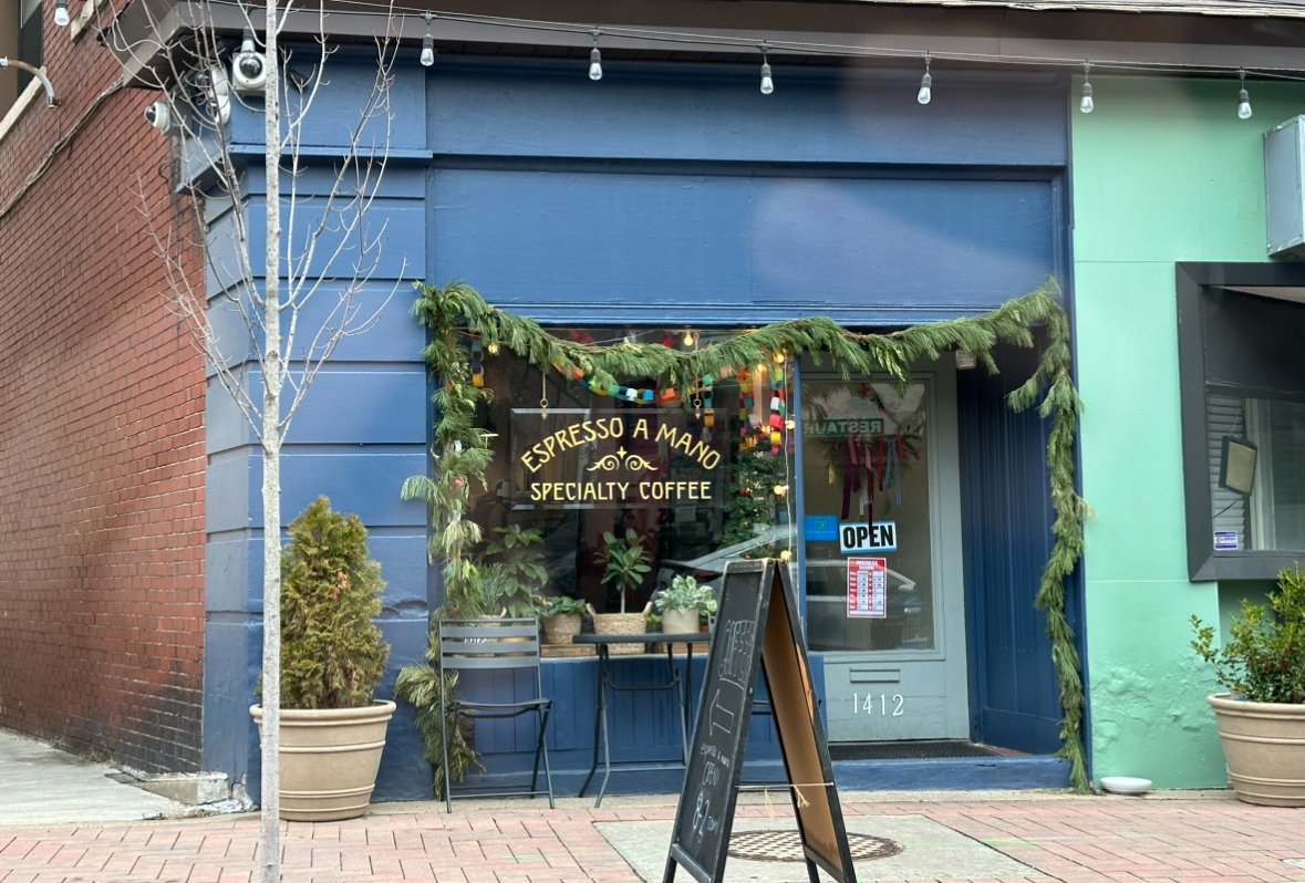 Storefront of Espresso a mano, specialty coffee shop in Pittsburgh