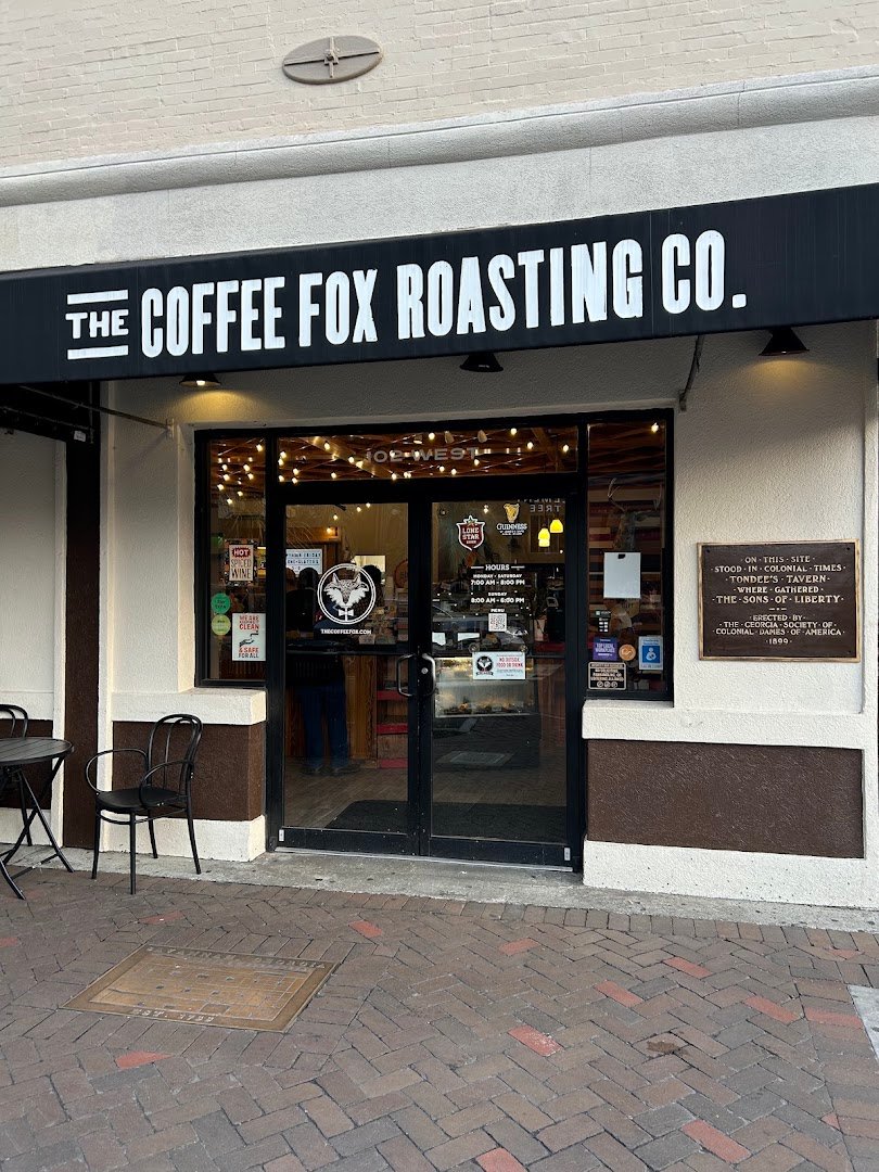 Storefront of The Coffee Fox Roasting Co., specialty coffee shop in Savannah