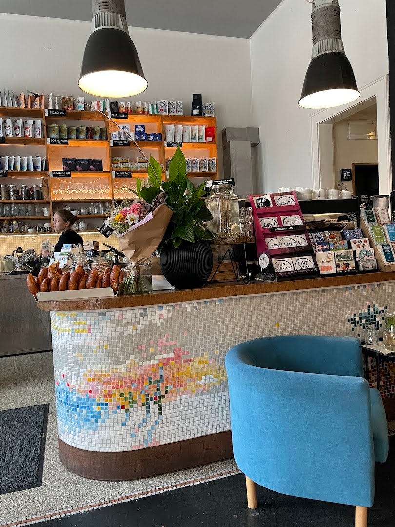 Interior of Periferie Cafe, specialty coffee shop in Prague