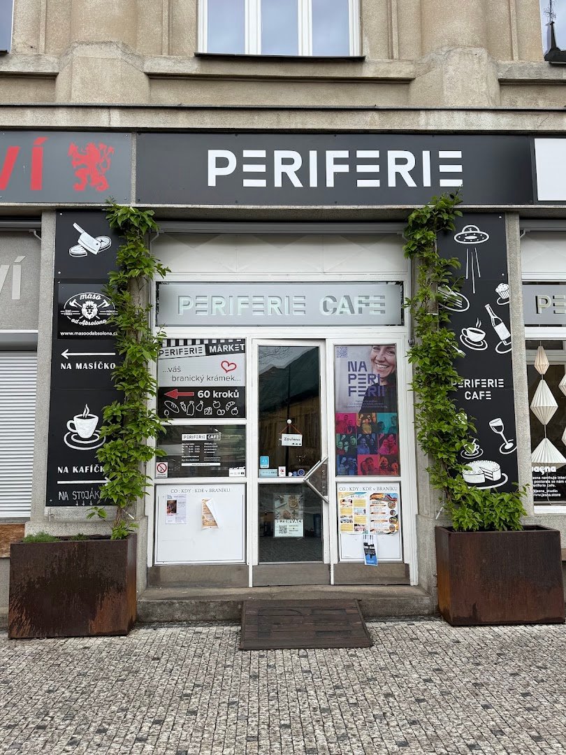 Storefront of Periferie Cafe, specialty coffee shop in Prague