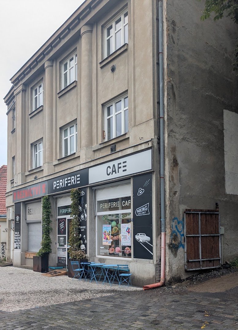 Storefront of Periferie Cafe, specialty coffee shop in Prague