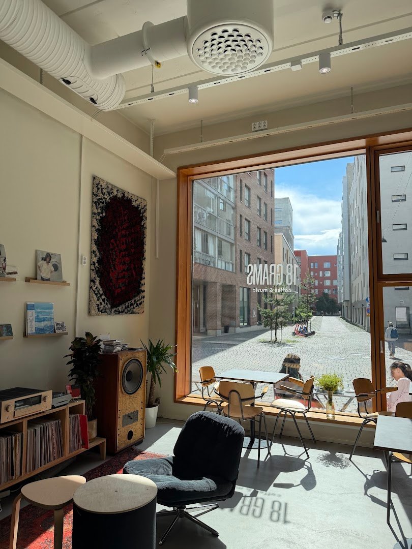 Interior of 18grams, specialty coffee shop in Helsinki