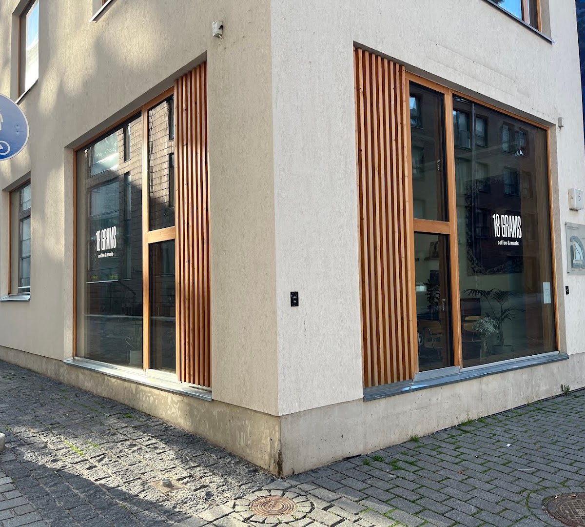 Storefront of 18grams, specialty coffee shop in Helsinki