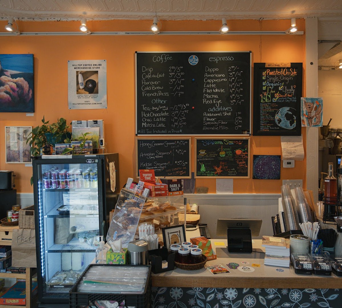Interior of Hilltop Coffee & Tea, specialty coffee shop in Pittsburgh