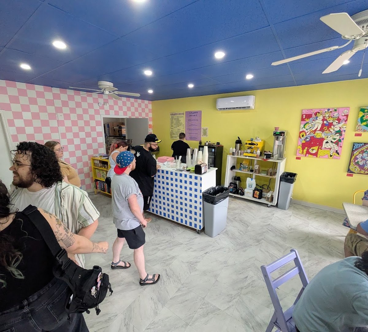 Interior of Clownboy Coffee, specialty coffee shop in Rochester