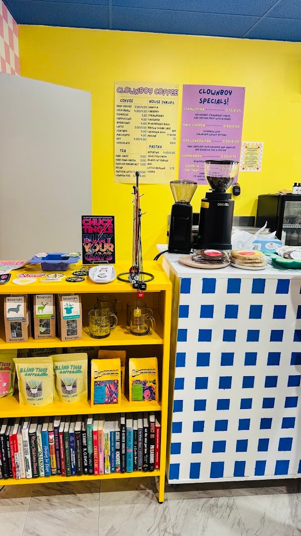 Interior of Clownboy Coffee, specialty coffee shop in Rochester