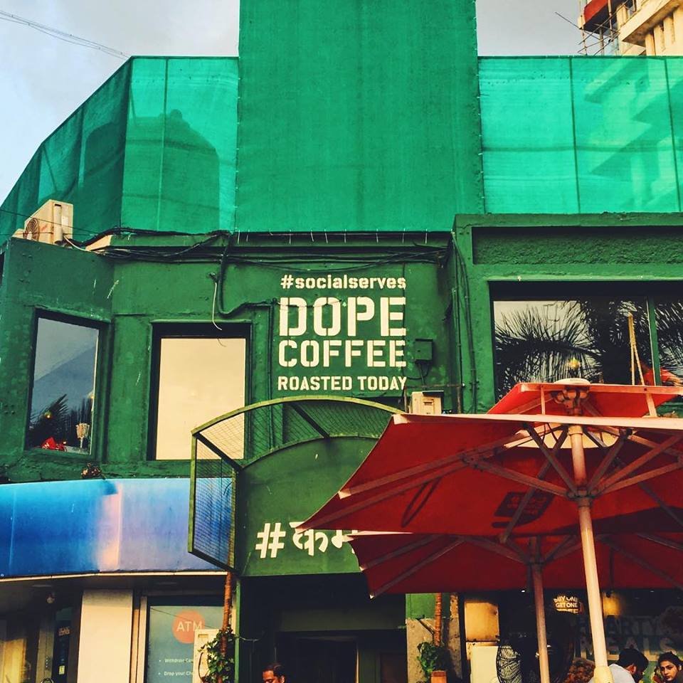 Storefront of Dope Coffee Roasters, specialty coffee shop in Mumbai