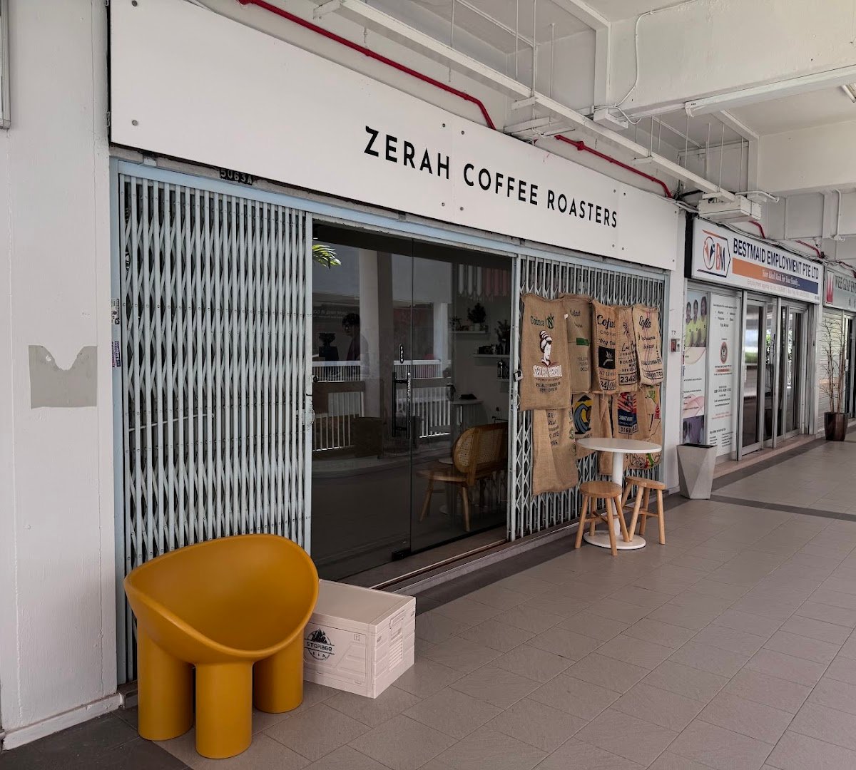 Storefront of Zerah Coffee Roasters, specialty coffee shop in Singapore