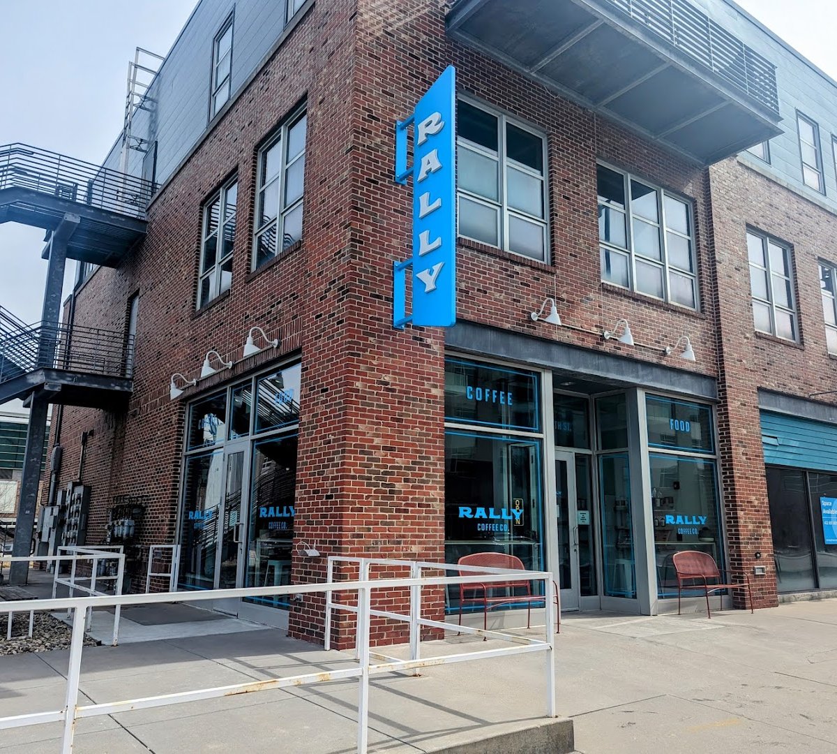 Storefront of Rally Coffee Co., specialty coffee shop in Omaha