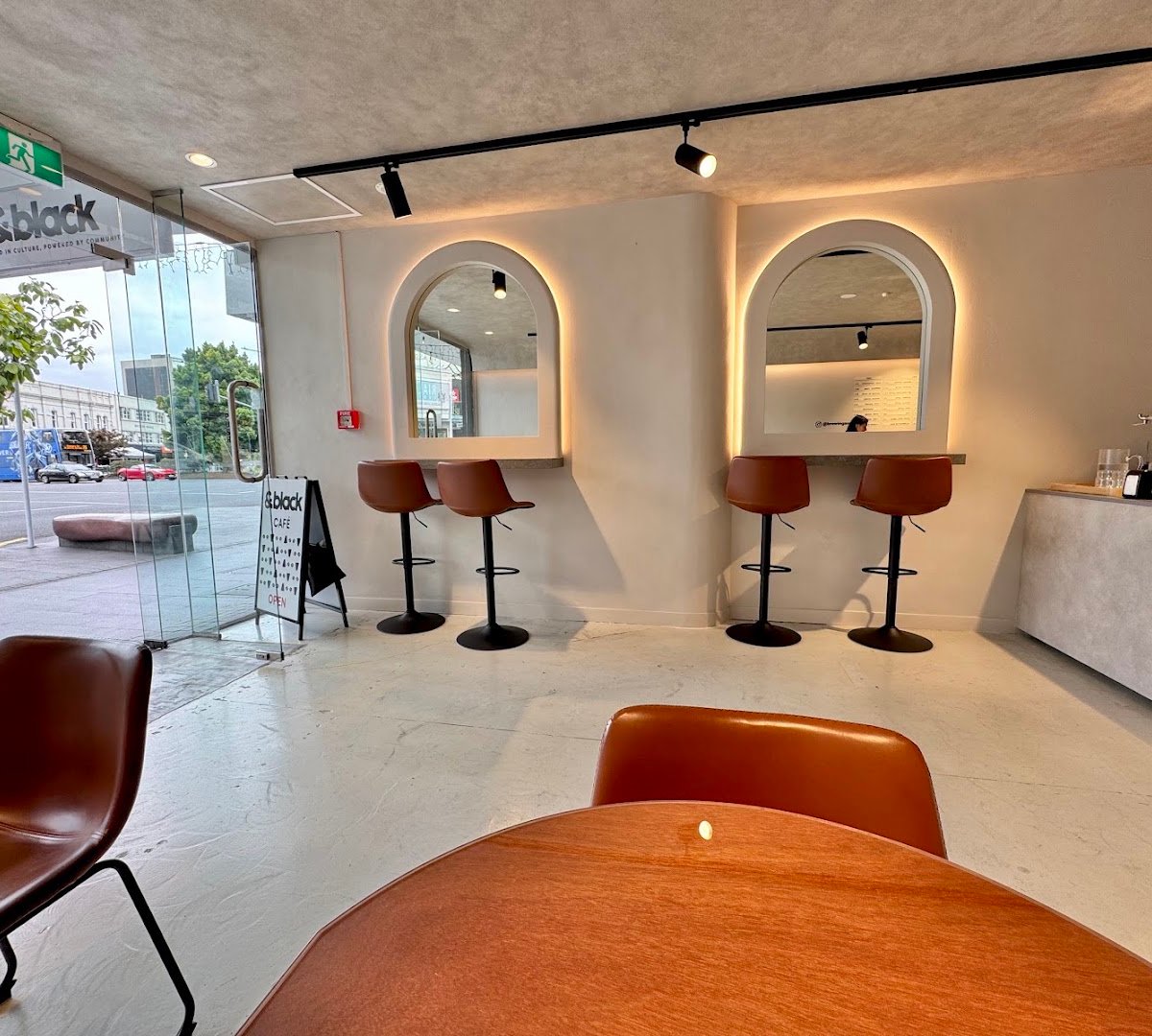 Interior of &black, specialty coffee shop in Auckland