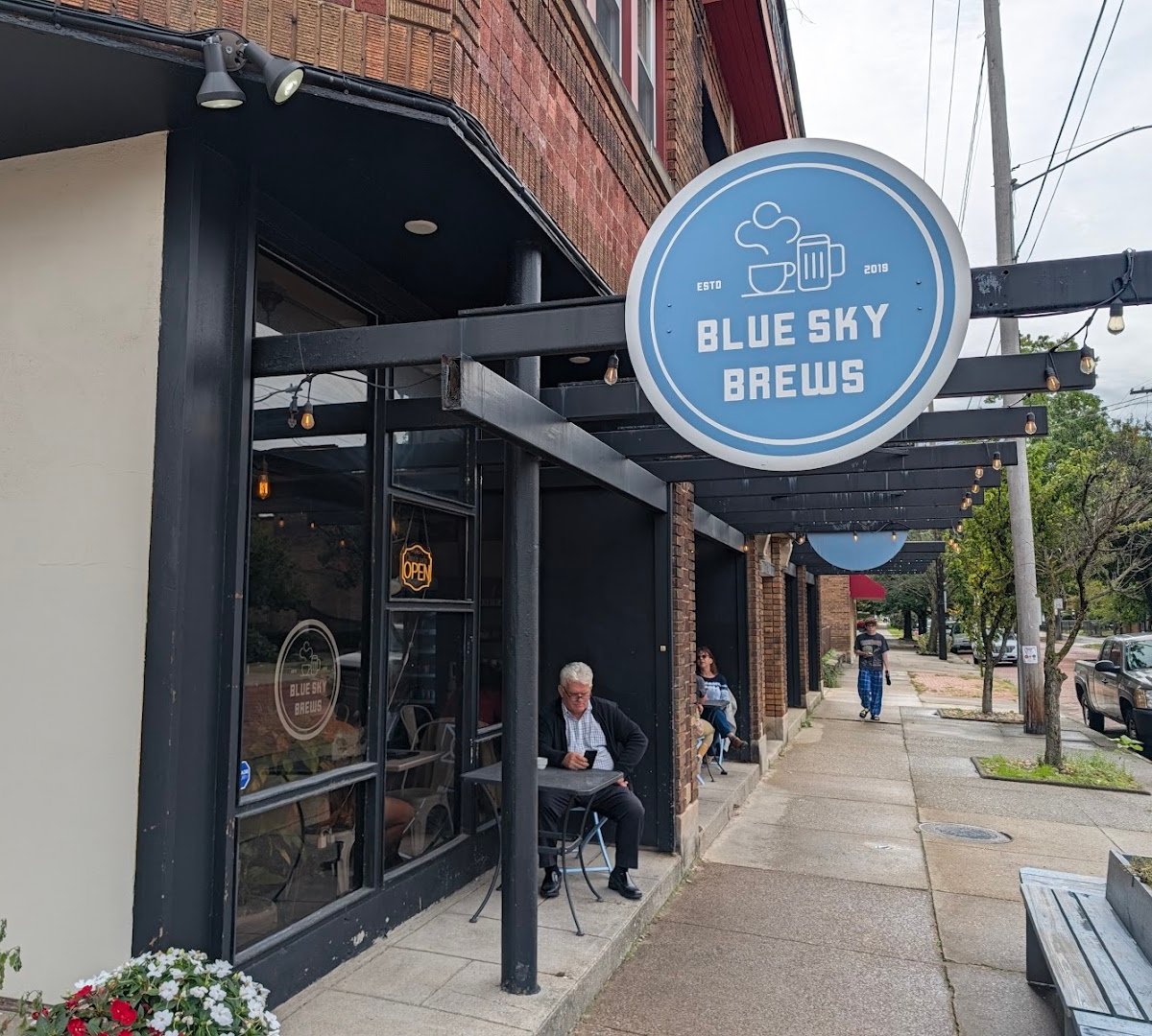 Storefront of Blue Sky Brews, specialty coffee shop in Cleveland