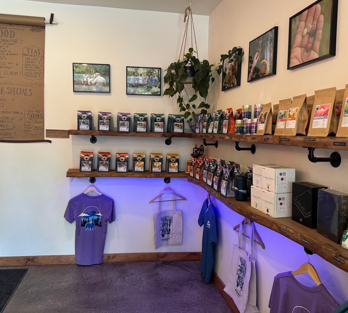 Interior of Movement Coffee Roasters, specialty coffee shop in Stowe