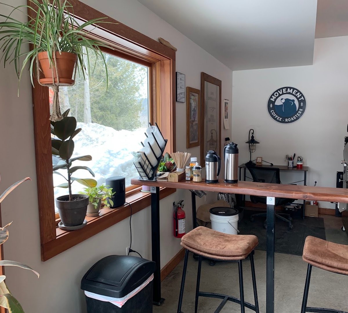 Interior of Movement Coffee Roasters, specialty coffee shop in Stowe