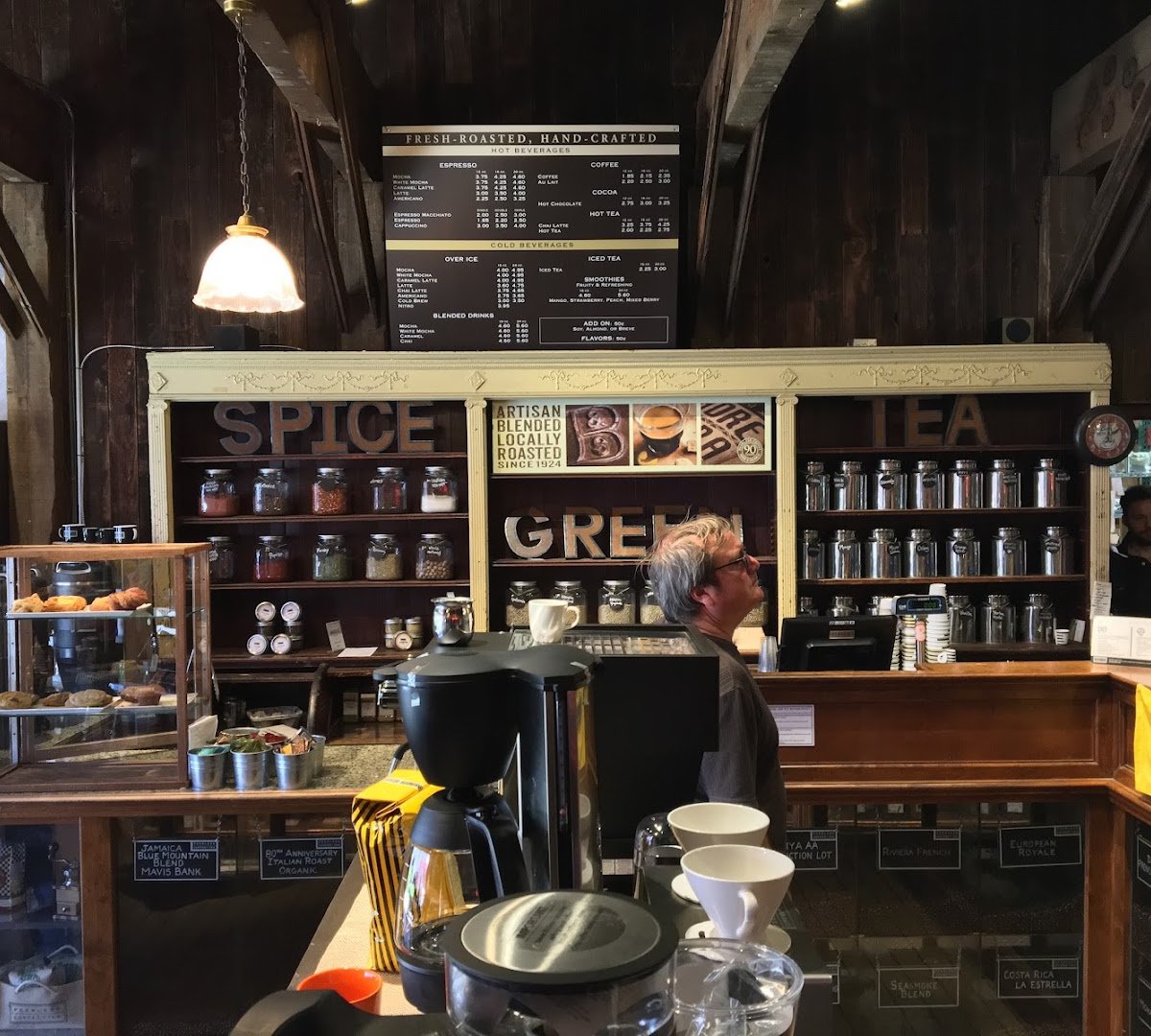 Interior of Peerless Coffee & Tea, specialty coffee shop in Oakland
