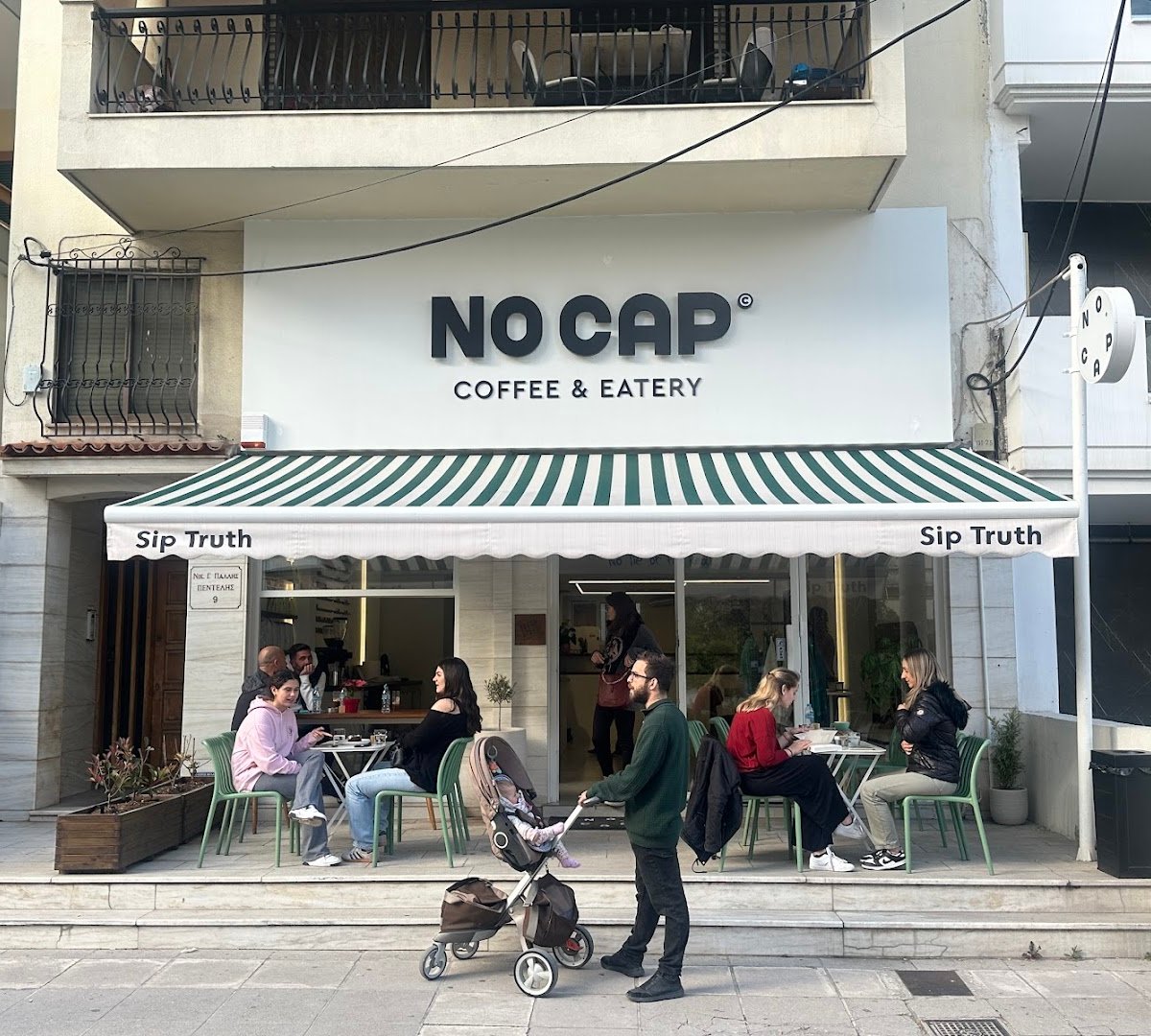 Storefront of No Cap coffee & eatery, specialty coffee shop in Athens