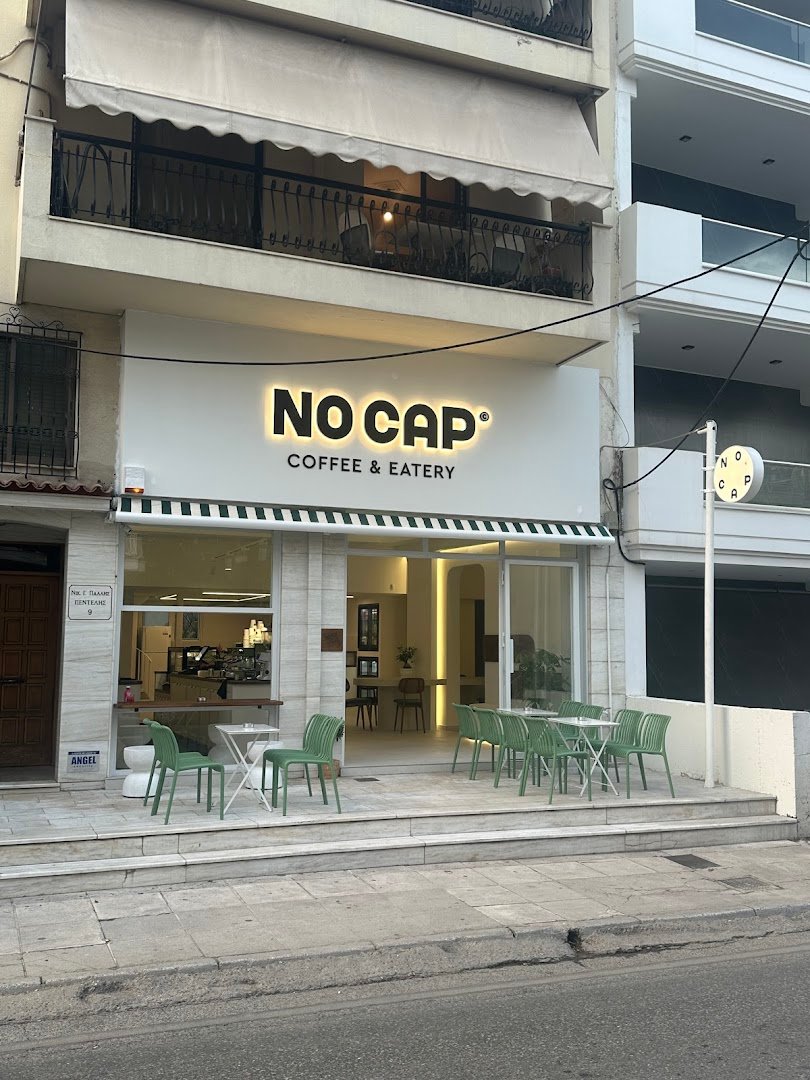 Storefront of No Cap coffee & eatery, specialty coffee shop in Athens