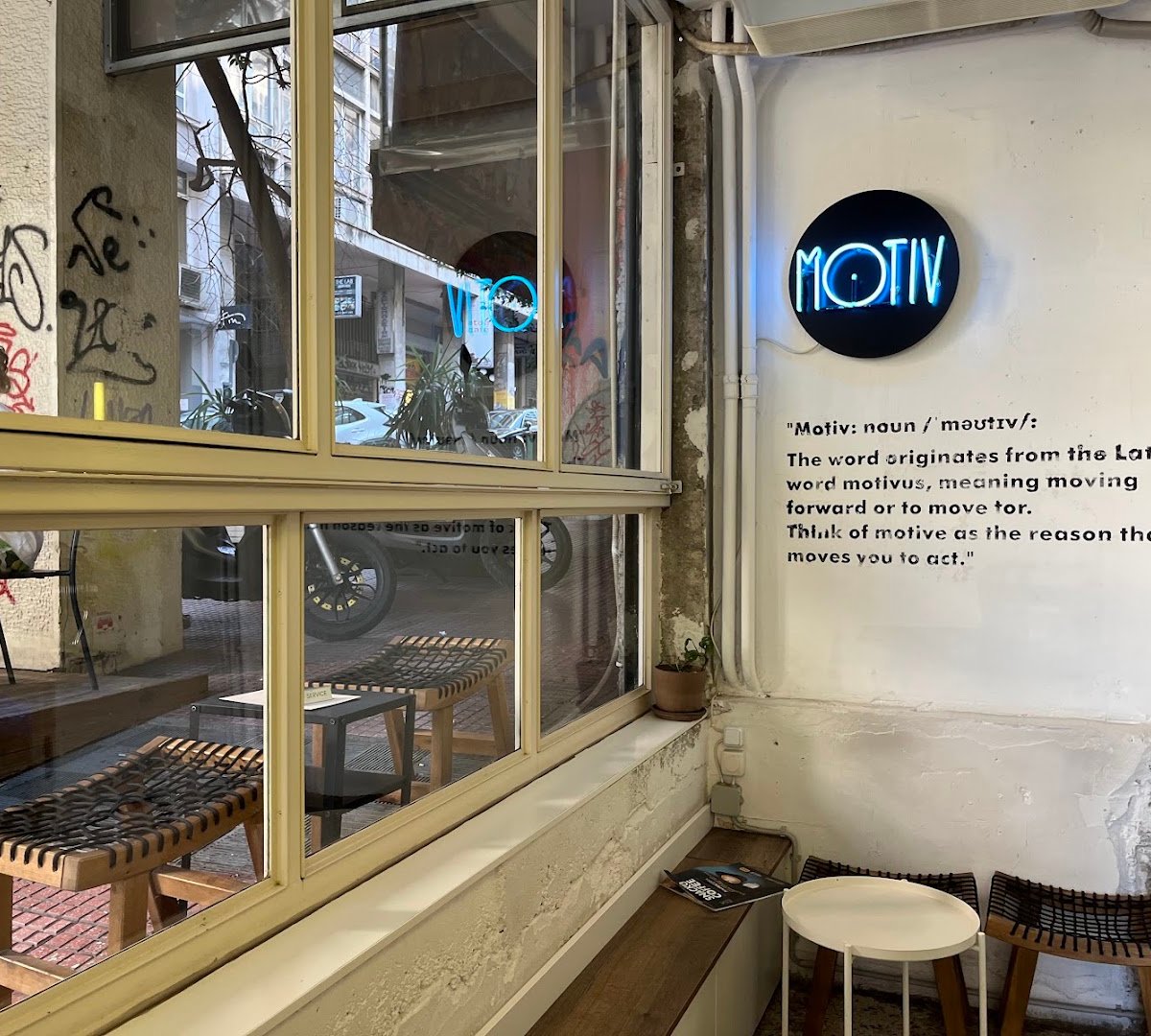 Interior of MOTIV, specialty coffee shop in Athens