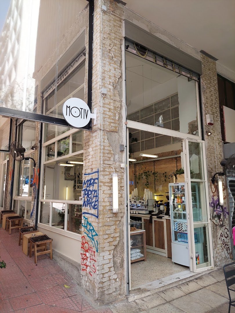 Storefront of MOTIV, specialty coffee shop in Athens